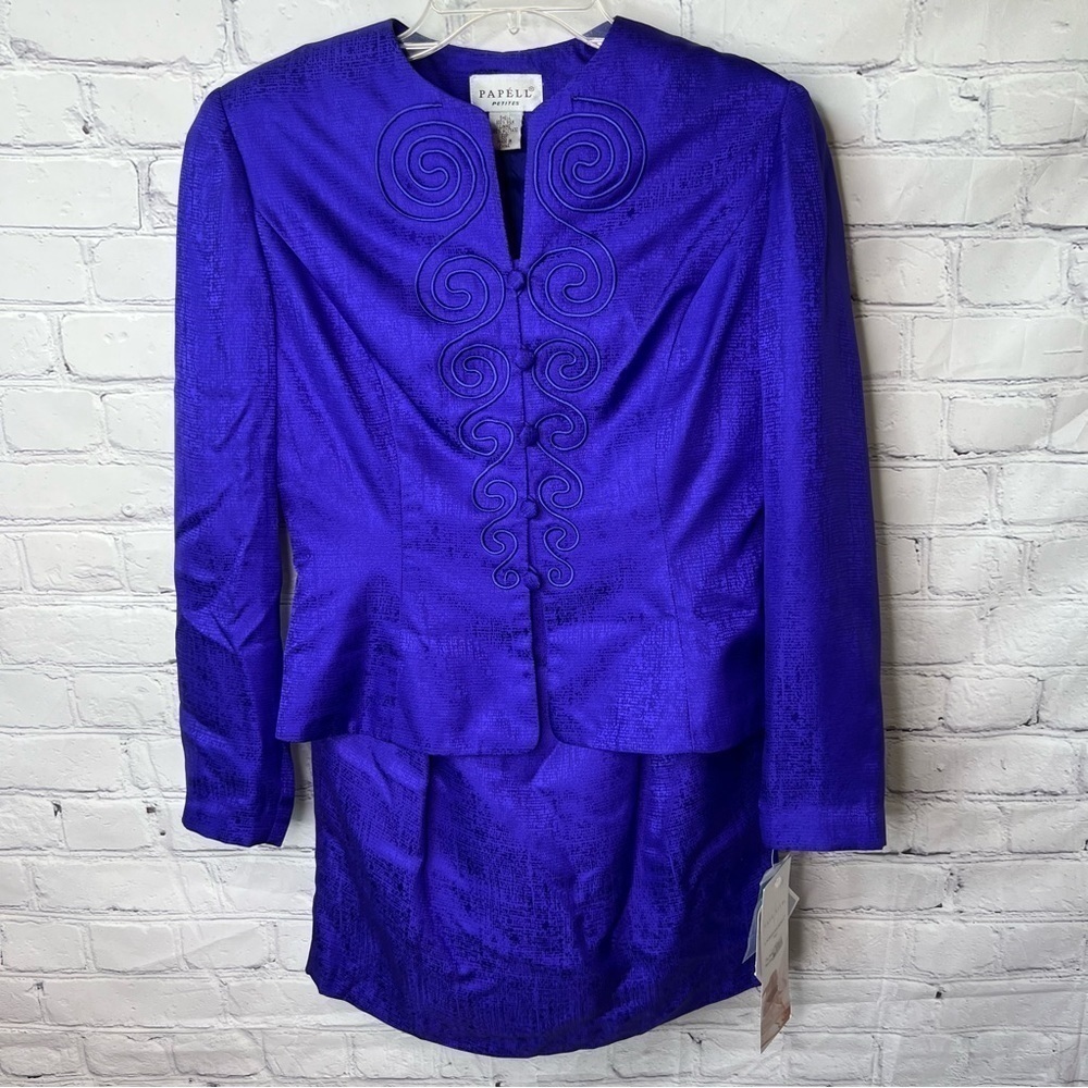 Adrianna Papell Vintage Silk Skirt Suit 8 Petite